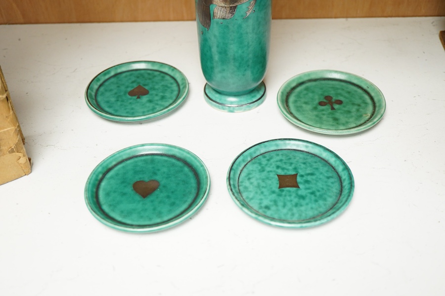 A Gustavsbery Argenta ware vase, number 1029 and four pin dishes, number 924, vase 18cm